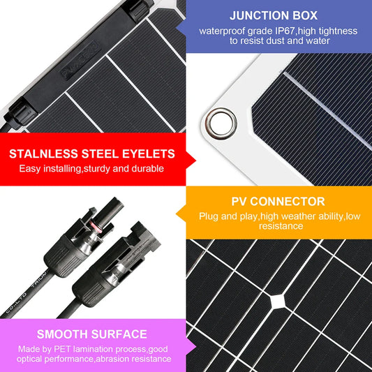Solar Panel kit 100w 100 Watt 200W 300w 400w Complete Photovoltaic Panels cell 12V 24v Battery Home Car Boat Yacht - 54Grid - Renewable Energy Store