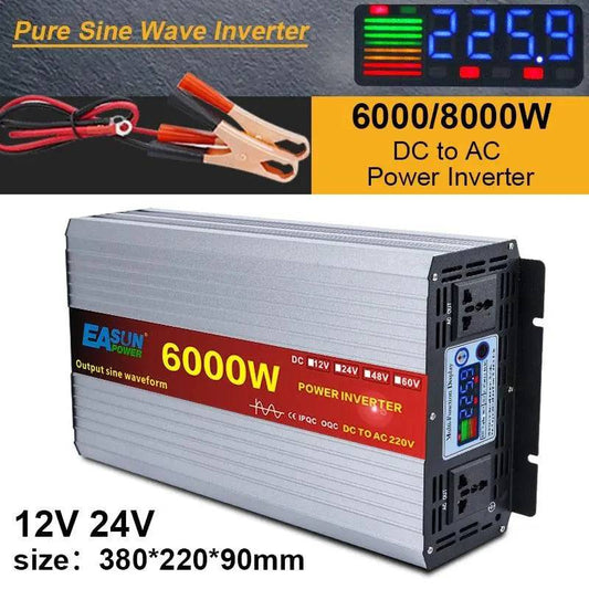 Pure Sine Wave Inverter 6000W 8000w Power Inverter Converte With LED Display DC 12V/24V/48V/60v To AC 110V 220V - 54Grid - Renewable Energy Store