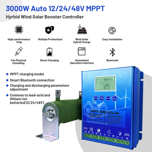12V 24V 48V 2000W MPPT Hybrid Wind Solar Charge Controller With LCD Display And Bluetooth For Lifepo4 Batteries by 54Grid - Renewable Energy Store