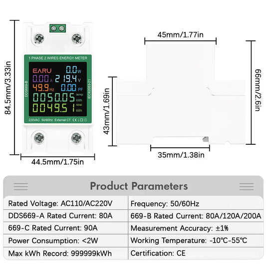 Din Rail AC Monitor 110V 220V Voltage Current Power Factor Active kWh Reset Zero Electric Energy Frequency Meter Voltmeter AMP