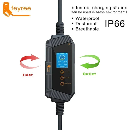 feyree Type1 7KW 32A 1Phase Portable EV Charger J1772 Socket with 5m Cable Smart APP WIFI Control Version for Electric Vehicle
