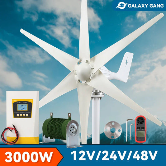 3kw Small Wind Mill Turbine Power Generator Complete Kit 12v 24v 48v 3 Blades Dynamo With MPPT Charge Controller RV Yacht Farm - 54Grid - Renewable Energy Store
