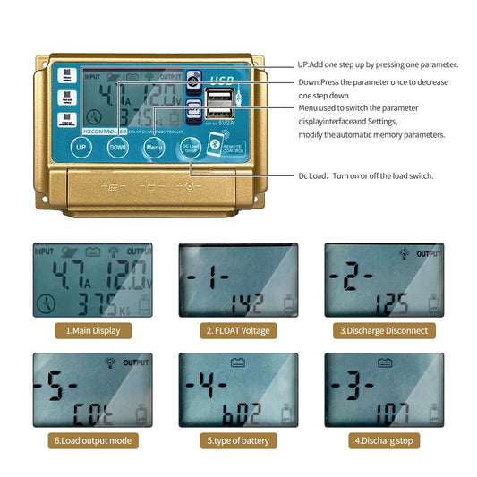 12V/24V 30A/40A/50A/60A Solar Panel Controller Bluetooth LCD Display by 54Grid - Renewable Energy Store