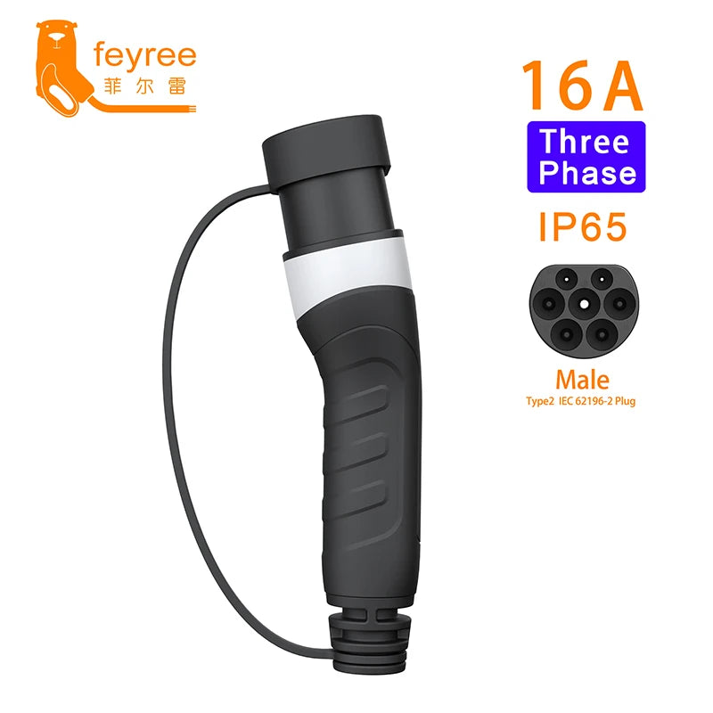 feyree EV Charger Type2 Male Plug for Power Supply Side 16A 32A 1 Phase IEC62196-2 Adapter 11KW 22KW Three Phase Electric Car