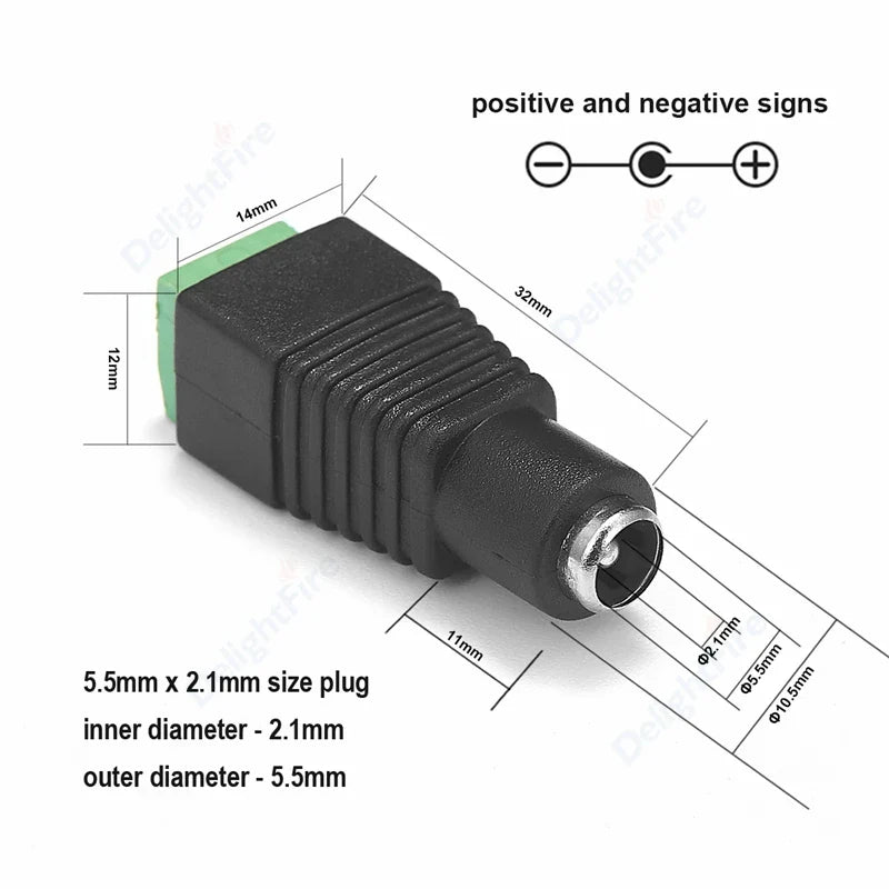 22AWG 3A 12V DC Power Pigtail Cable Male Female 5.5mm 2.1mm Barrel Jack 90 Degree Right Angle by 54Grid - Renewable Energy Store