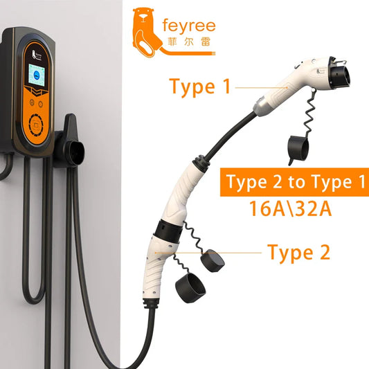 feyree Type 2 to J1772 Type 1 Charging Cable Adapter for EV Charging Station Electric Car EVSE Charger Plug 16A 3.5KW 32A 7KW by 54Grid - Renewable Energy Store
