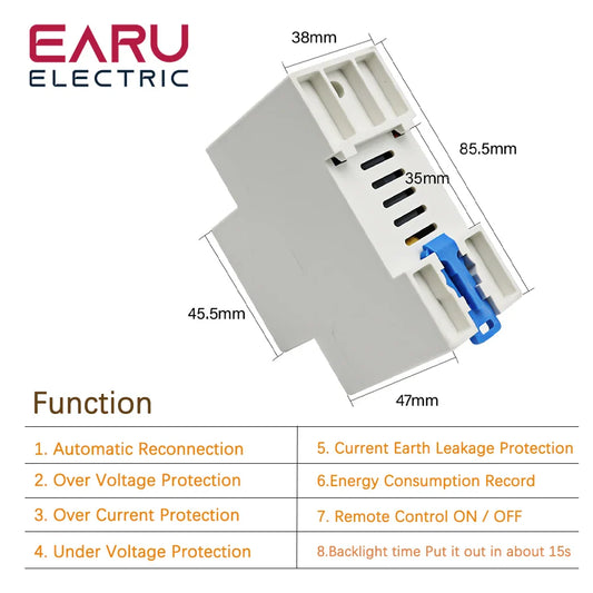 2P 63A TUYA APP WiFi Smart Circuit Earth Leakage Over Under Voltage Protector Relay Device Switch Breaker Energy Power kWh Meter by 54Grid - Renewable Energy Store