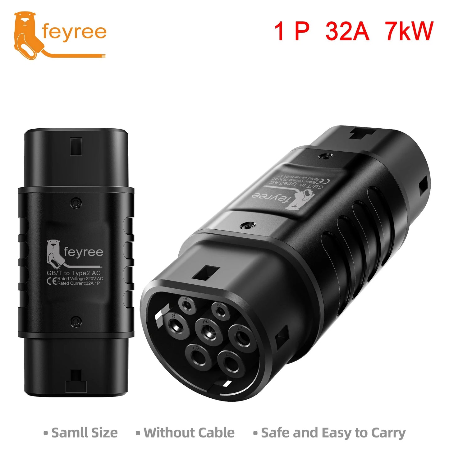 Feyree EV Charger Station Adapter GBT to Type 2 IEC 62196-2 Converter EVSE Single/Three Phase Connector 16A 32A for Type 2 Cars
