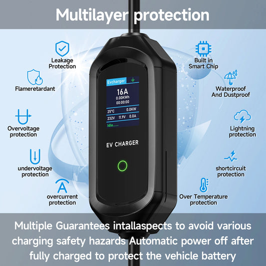 AFYEEV Portable Type2 IEC62196-2 EV Charger 16A GB/T EVSE Charging Cable Type1 SAE J1772 EU Plug Controller Wallbox for Car