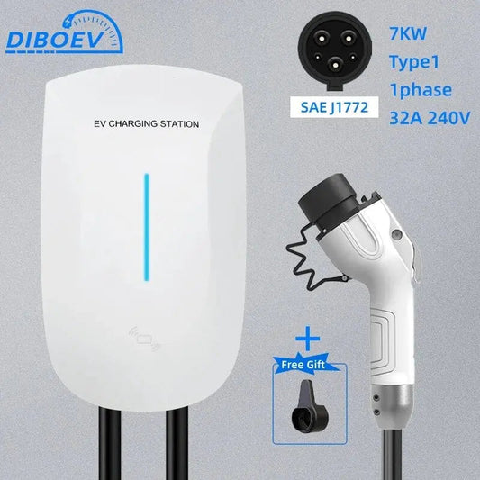 DIBO EV Charger Type2 Plug EVSE Wallbox 32A 22KW IEC62196-2 Socket 3Phase 5m Cable Wallmount Charging Station for Electric Car - 54Grid - Renewable Energy Store