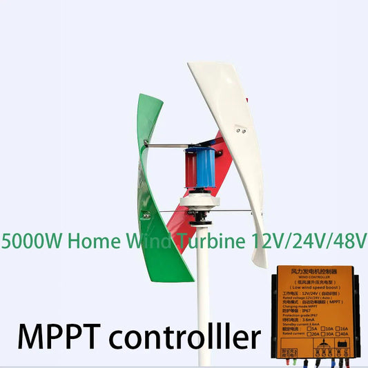 Factory 5000W 12V 24V 48V Vertical Wind Power Turbine Generator 5KW Low Noise Windmill for Home Farm With MPPT Charge Controller by 54Grid - Renewable Energy Store