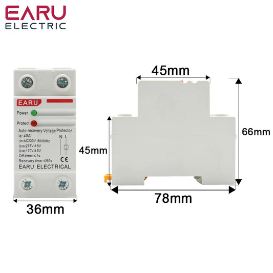 40A 63A 230V Din Rail Automatic Recovery Reconnect Over Voltage Under Voltage Protective Device Protection Relay by 54Grid - Renewable Energy Store