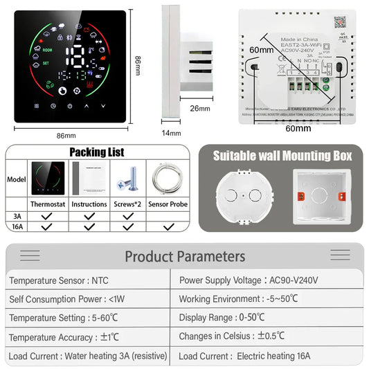 Tuya WiFi Smart Thermostat Electric Floor Heating TRV Water Gas Boiler Temperature Voice Remote Controller for Google Home Alexa by 54Grid - Renewable Energy Store
