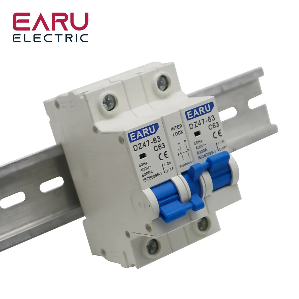 1P+1P 2P+2P MTS AC Dual Power Manual Transfer Interlock Circuit Breaker Din Rail Isolating Discounnecting Switch MCB 40A 63A by 54Grid - Renewable Energy Store