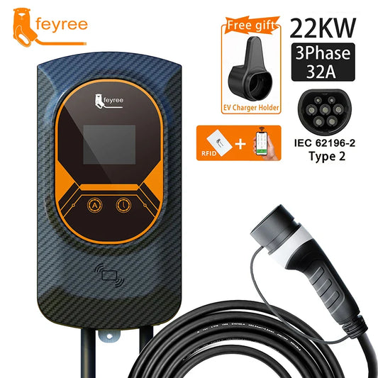 32A EVSE Wallbox Charger: Type2 Cable, 7.6/11/22KW Power, and APP Control for Electric Vehicle Charging - 54Grid - Renewable Energy Store