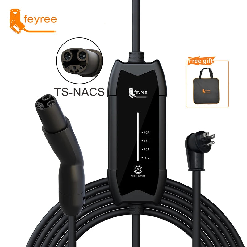 feyree 3.5kW 16A 1Phase Adjustable Current Portable EV Charger Fast Charging with TS-NACS Charger Plug Compatible for Tesla Cars