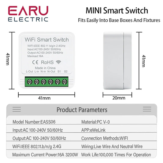 eWeLink 16A 2 Way Mini WiFi Smart Switch Breaker Module Voice Wireless Control for Smart Home eWeLink App Alexa Google Home by 54Grid - Renewable Energy Store