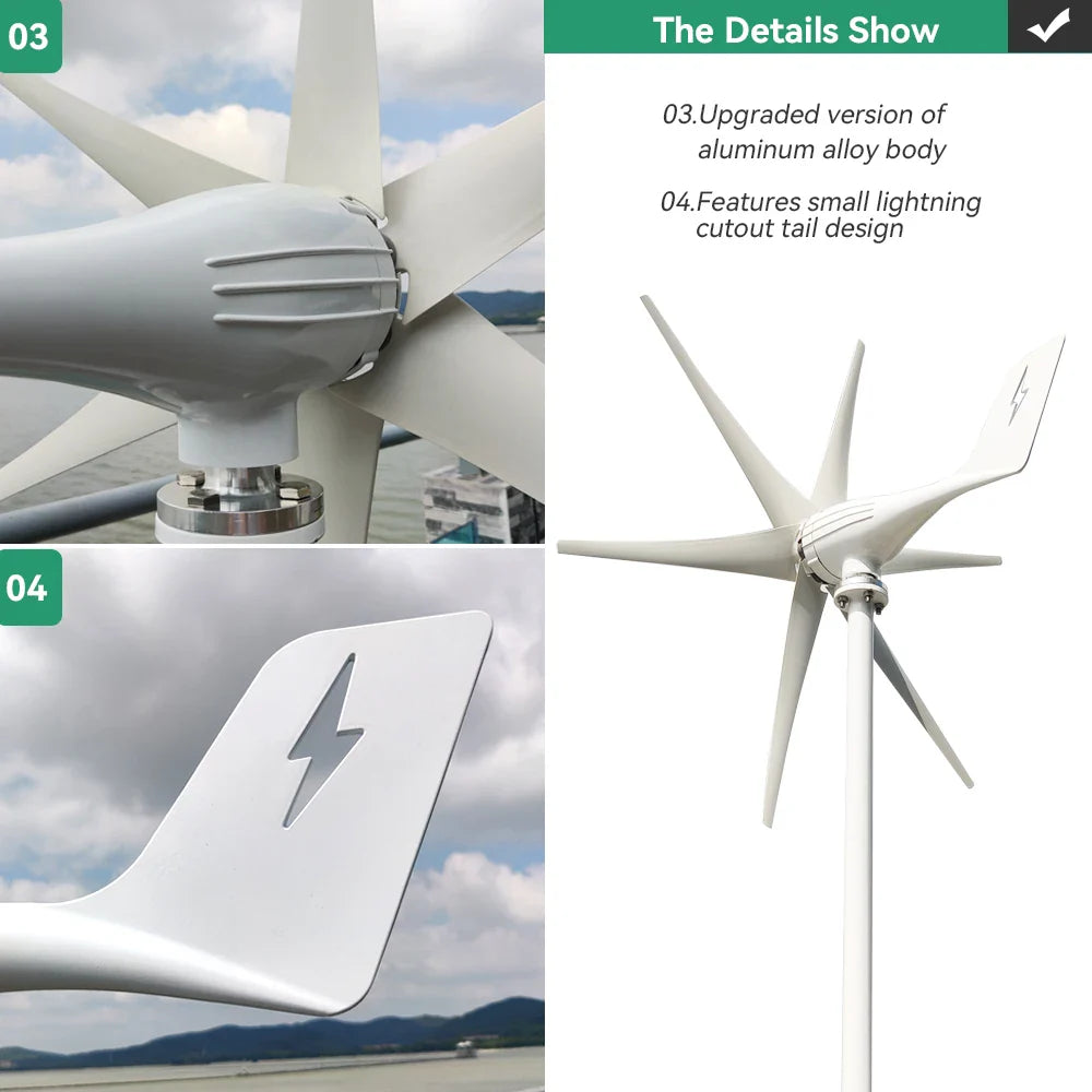 3kw Small Wind Mill Turbine Power Generator Complete Kit 12v 24v 48v 3 Blades Dynamo With MPPT Charge Controller RV Yacht Farm 54Grid - Renewable Energy Store
