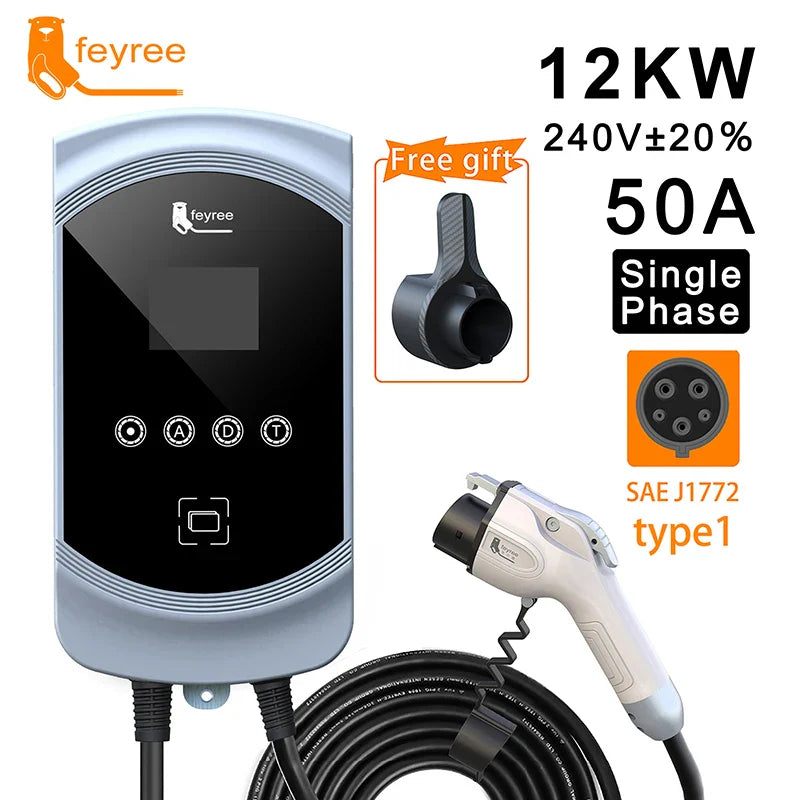 feyree EVSE Wallbox 50A 12KW 1Phase EV Charger Type1 Cable J1772 Socket Wallmounted Charging Station for Electric Vehicle Car by 54Grid - Renewable Energy Store