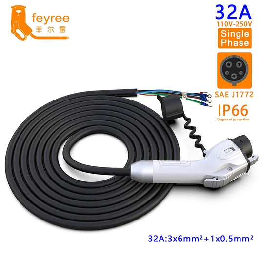feyree Type1 Plug J1772 Socket EV Charging Cable 5m Cord 32A 7KW 16A 3/5KW Single Phase for Car Charger Station Electric Vehicle