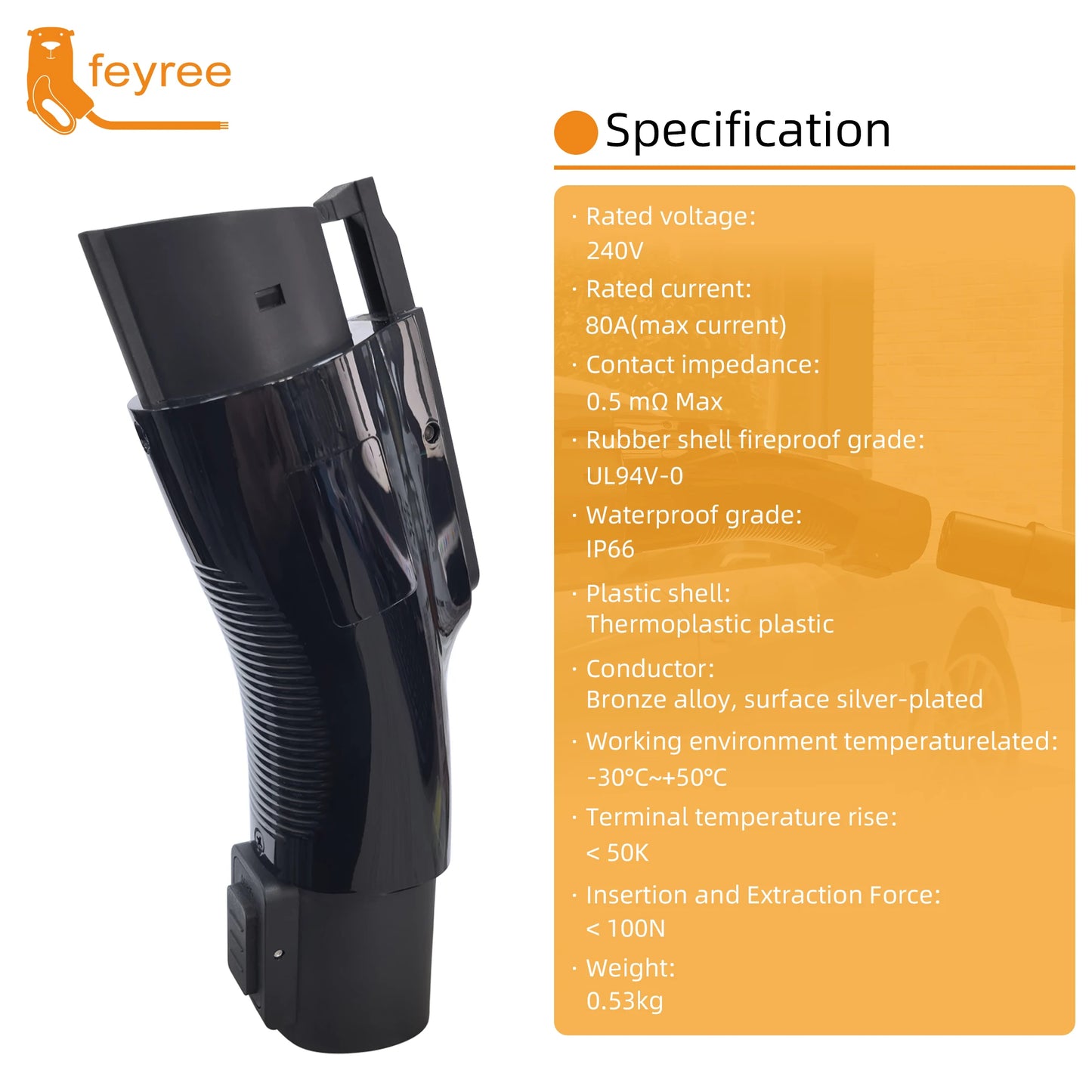 feyree Portable TS- NACS to J1772 Adapter 80A 240V max, Compact Charger Converter for Tesla Model S/3/X/Y,AC EV Charging station