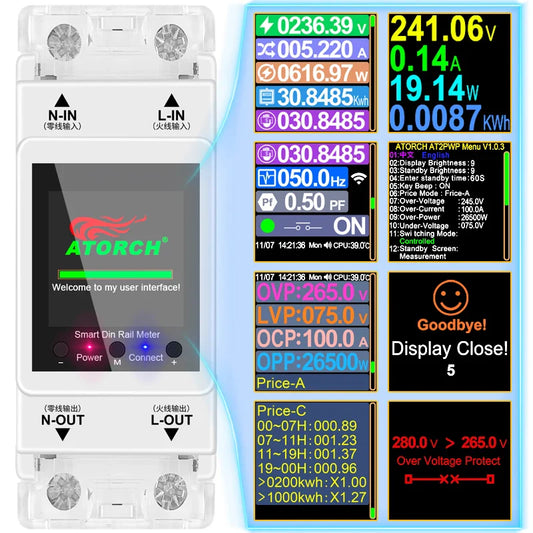 AT2PW 100A Tuya WIFI Din Rail Energy Meter Smart Switch Remote Control AC 220V 110V Digital Volt Amp Kwh Frequency Factor Meter by 54Grid - Renewable Energy Store