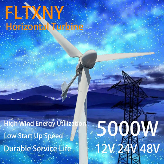 5KW Horizontal Wind Turbine Generator, 120V/220V/240V/380V, Hybrid-Ready with Solar Panels, CE Certified by 54Grid - Renewable Energy Store