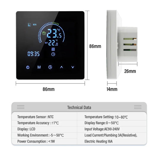 K2 TUYA APP WiFi Smart Thermostat Floor Heating TRV Water Gas Boiler Temperature Voice Remote Controller for Google Home Alexa by 54Grid - Renewable Energy Store