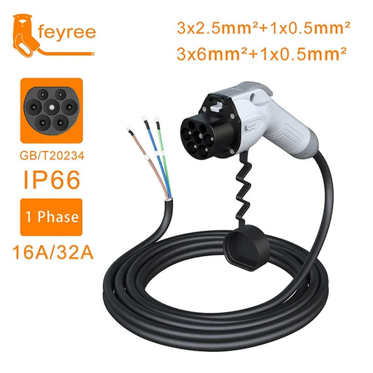 feyree GB/T Charger Plug EV Charger Cable 5m 32A 7KW 16A 3.5KW 1Phase 11KW 22KW 3 Phase for Car Charger Station Electric Vehicle by 54Grid - Renewable Energy Store