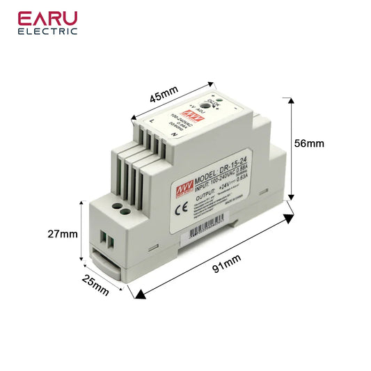 DR-15 15W Input 100-240V AC Output DC 12V 24V 1.25A 0.63A Industrial DIN Rail Switching Power Supply DC power supply 15WDR/MDR by 54Grid - Renewable Energy Store