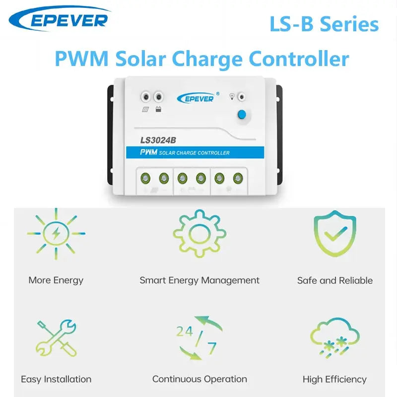 EPEVER 30A PWM Solar Charge Controller 12V 24V Auto LS3024B With RS485 Interface Solar Panel Regulator Accessory Optional - 54Grid - Renewable Energy Store