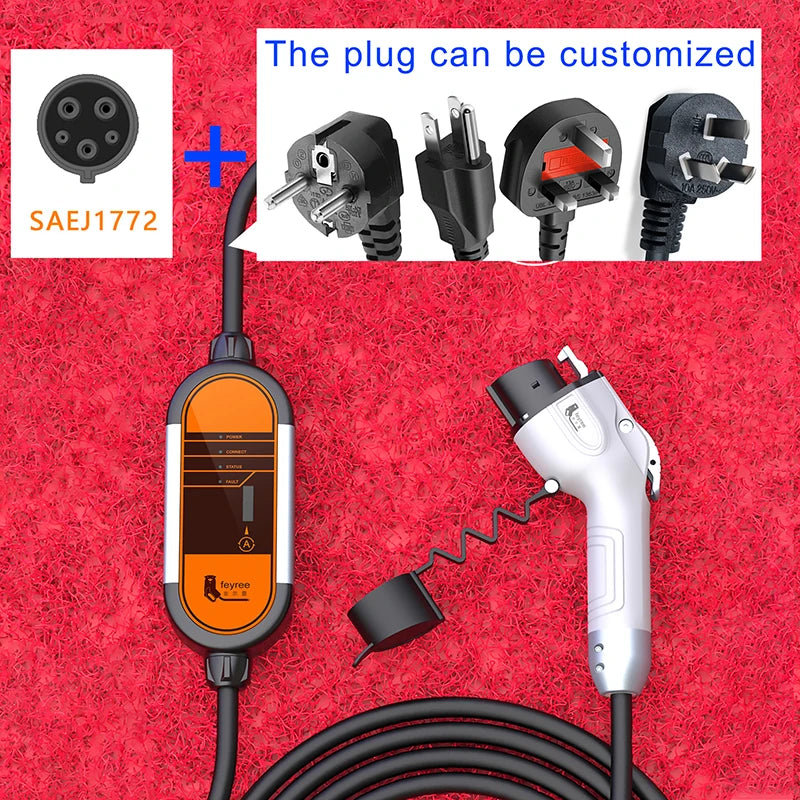 feyree Portable EV Charger Type2 IEC62196-2 16A EVSE Charging Cable Type1 SAE J1772 EU Plug Controller Wallbox for Electric Car