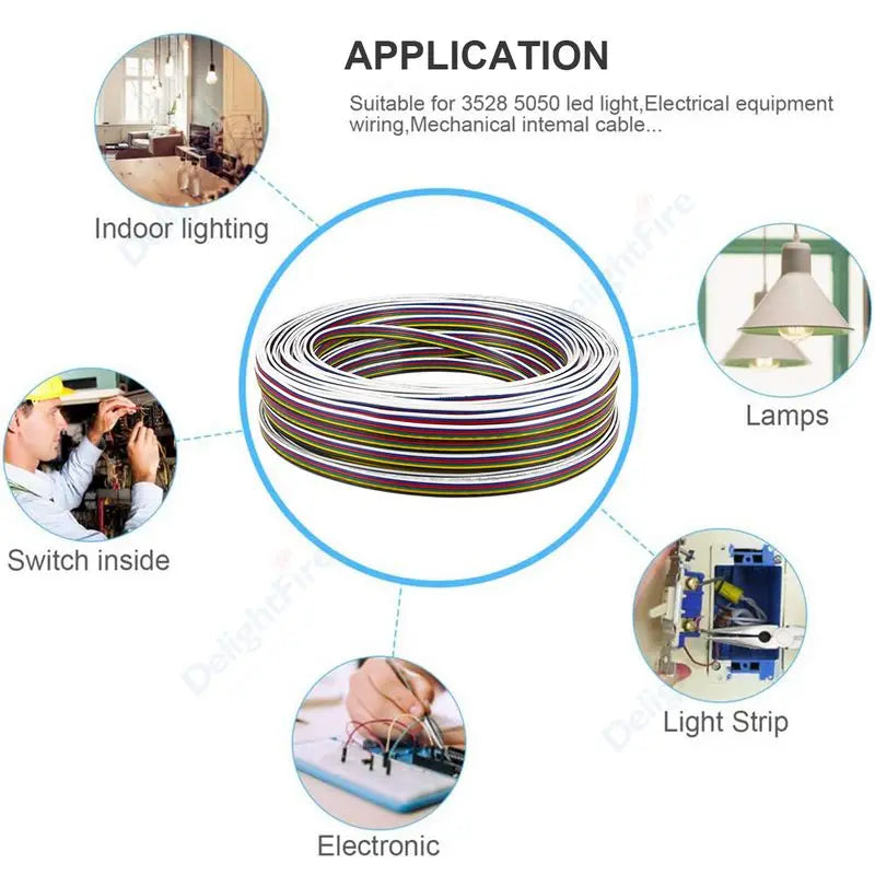 6Pin Extension Electronic Cable 22 20 18 AWG PVC Insulation for RGBWW RGB+CCT LED Strips by 54Grid - Renewable Energy Store