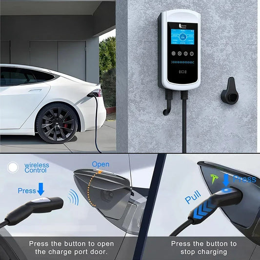 feyree EV Charging Station 32A 7KW TS-NACS Charger Plug for Tesla Car Charger EVSE Wallbox 9.6KW 12KW Fast Charging APP Control