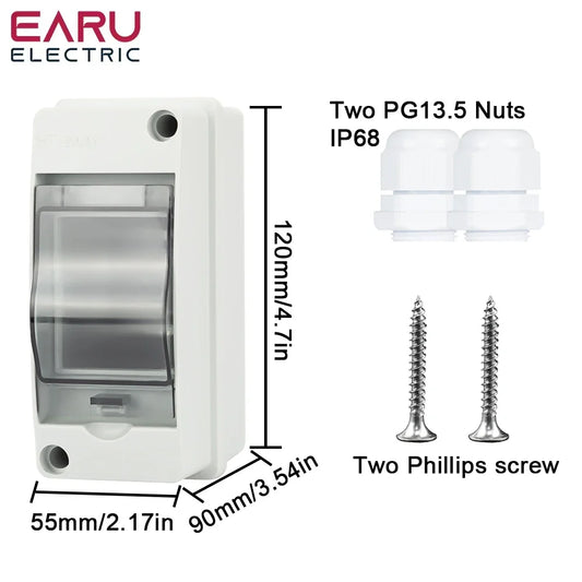 2P DC 1000V 6A-63A MCB 2 Way HT-2 1 In 1 Out Solar Photovoltaic PV Combiner Box Circuit Breaker Waterproof Distribution Box IP65