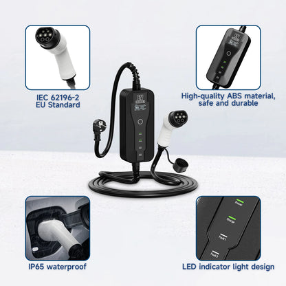 11KW 16A Portable Charger Type 2 Adjustable Current Reservation Time Charging Box CEE Plug IEC62196-2 Electric Vehicle Charger