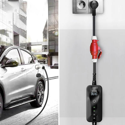 AFYEEV EV Charger Schuko Plug to CEE Red Power Female Plug 5 Pins Socket Adapter Connect with 16A 3 Phase 11KW Portable Charger