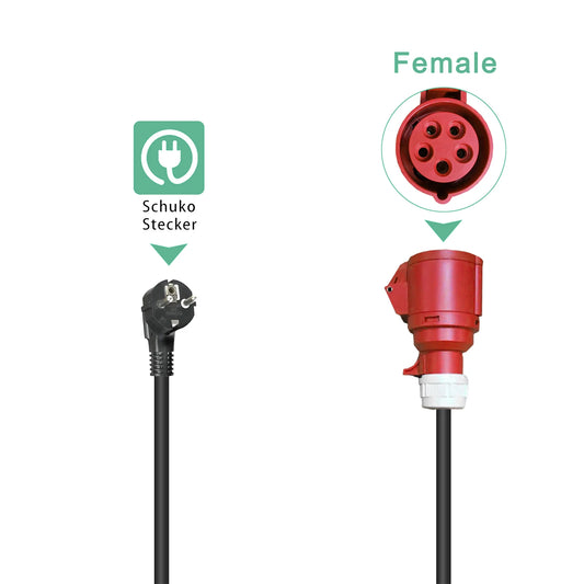 AFYEEV EV Charger Schuko Plug to CEE Red Power Female Plug 5 Pins Socket Adapter Connect with 16A 3 Phase 11KW Portable Charger