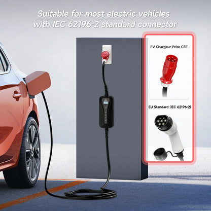 11KW 16A Portable Charger Type 2 Adjustable Current Reservation Time Charging Box CEE Plug IEC62196-2 Electric Vehicle Charger
