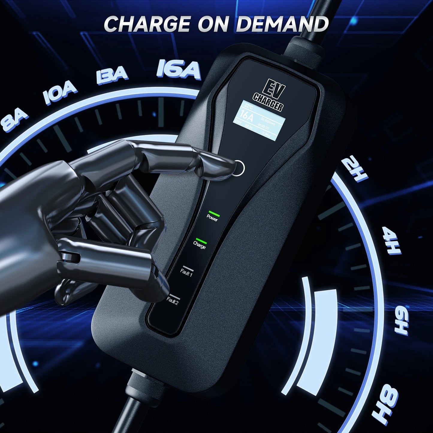 11KW 16A Portable Charger Type 2 Adjustable Current Reservation Time Charging Box CEE Plug IEC62196-2 Electric Vehicle Charger