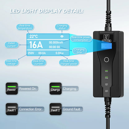 11KW 16A Portable Charger Type 2 Adjustable Current Reservation Time Charging Box CEE Plug IEC62196-2 Electric Vehicle Charger