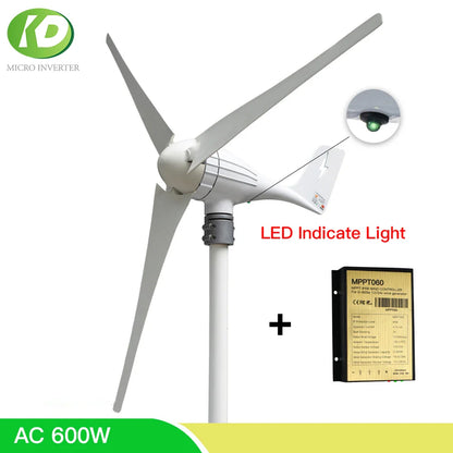 Wind Turbine High Efficient 600W Generator 12V 24V Home Small Windmill LED Indicate Light Free MPPT Charge Controller - 54Grid - Renewable Energy Store