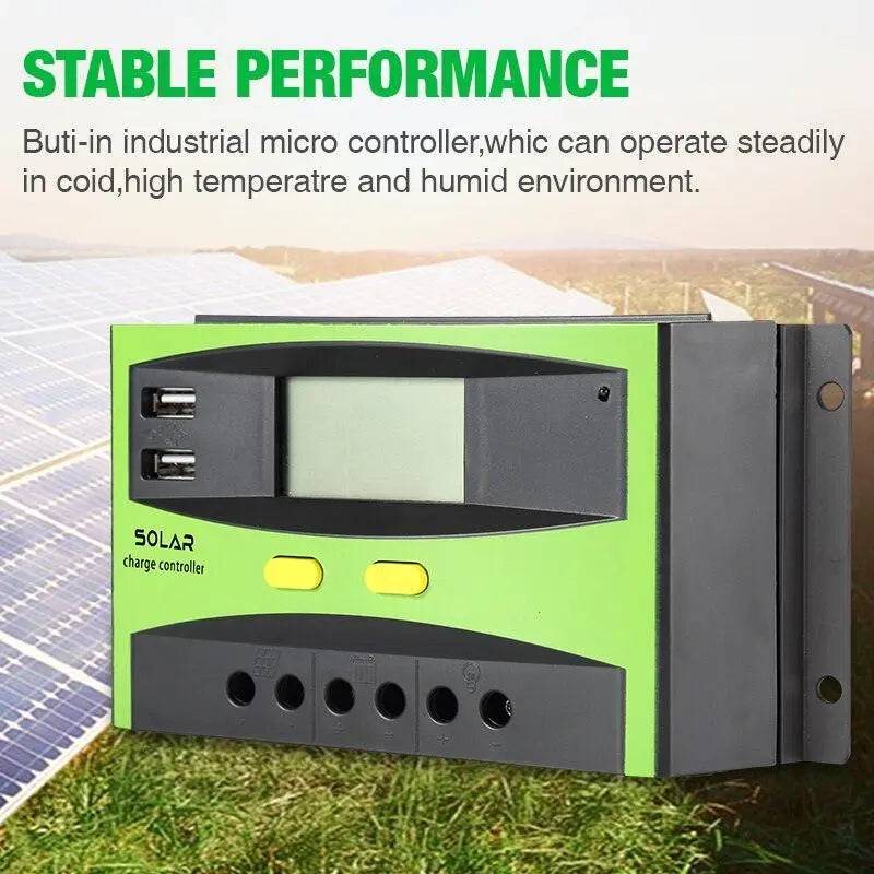 Solar Charge Regulators 50A 60A PWM Solar PV Charger Controller  12V 24V  Dual USB  Battery Automatic Identification LCD Display - 54Grid - Renewable Energy Store