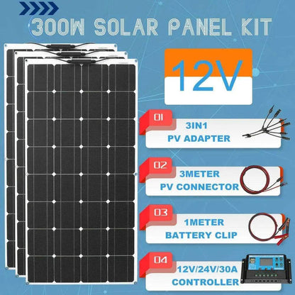 Solar Panel 300W 400W 200W 100W 1000W PET Flexible Monocrystalline Solar Cell For 12v /24V Battery Charger Home Kits - 54Grid - Renewable Energy Store