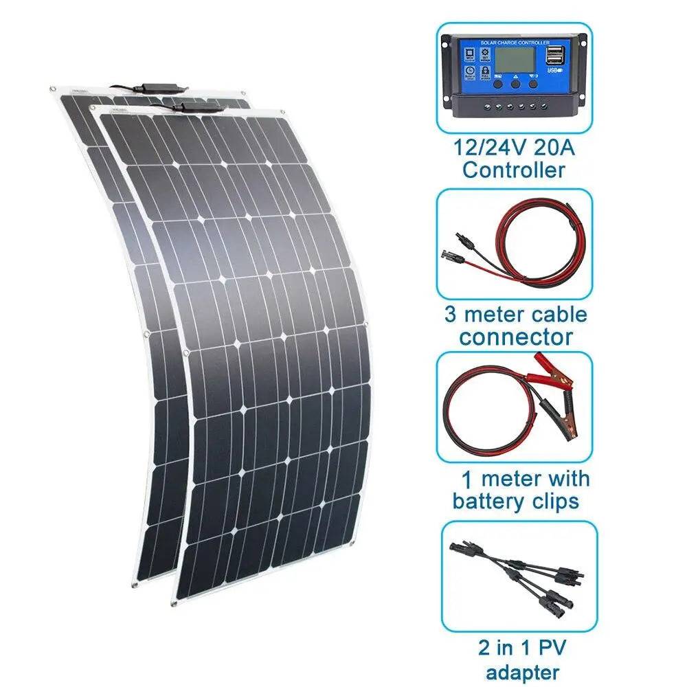 Solar Panel Black Monocrystalline Cell ETFE PET 300w 200w 100w Flexible 12V 24V Battery Charger 1000w Home Complete System Kit - 54Grid - Renewable Energy Store