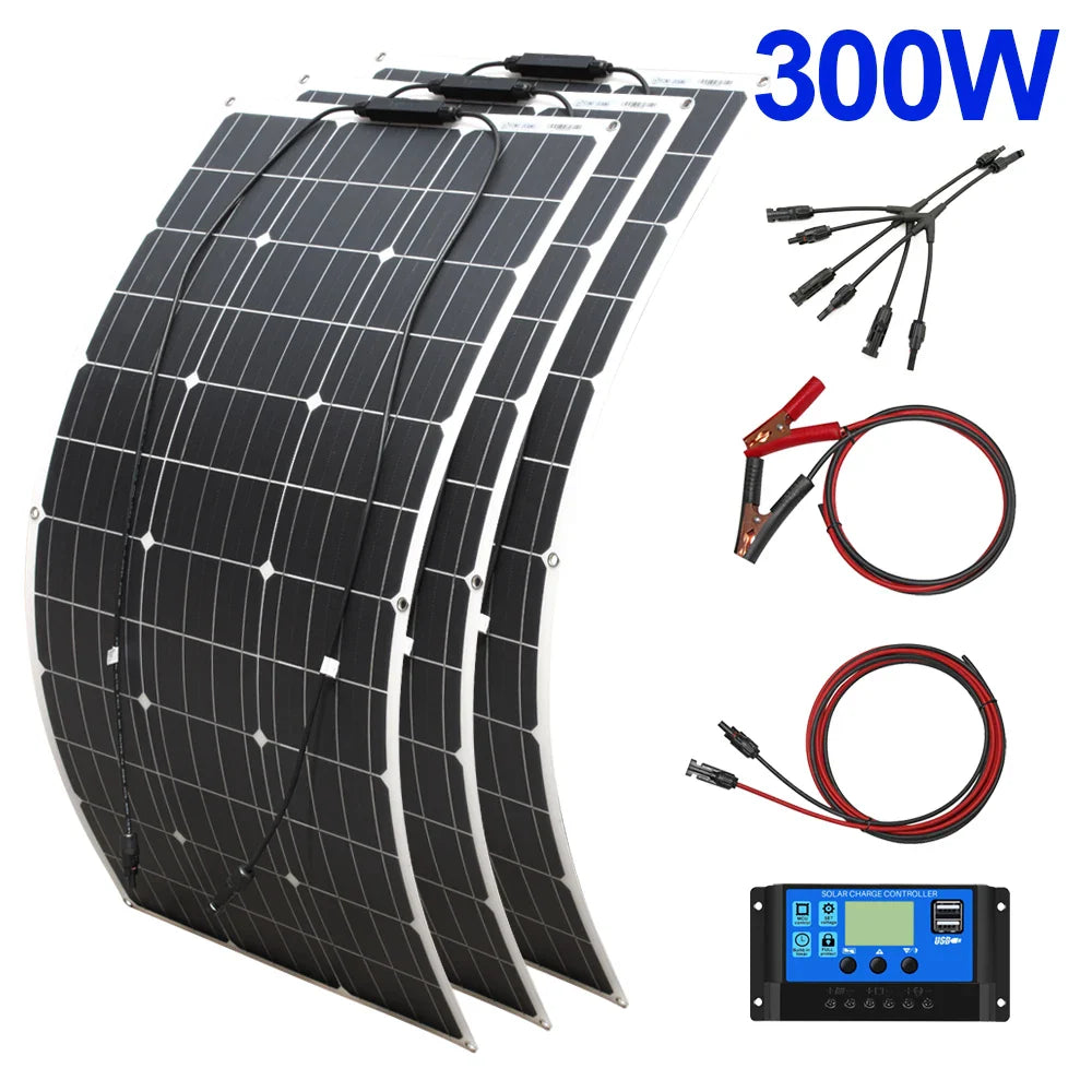 Solar Panel kit 100w 100 Watt 200W 300w 400w Complete Photovoltaic Panels cell 12V 24v Battery Home Car Boat Yacht - 54Grid - Renewable Energy Store