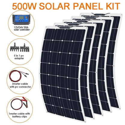 Solar Panel High Efficiency 100w 500w Charger Portable 12v 24v Battery Controller System Flexible Set Camping Power Bank - 54Grid - Renewable Energy Store