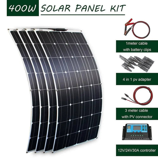 Solar Panel Waterproof 100 W 400w Flexible Set Kit 12v 16v  24v Battery Car Rv Home Outdoor Power Camping Charging - 54Grid - Renewable Energy Store