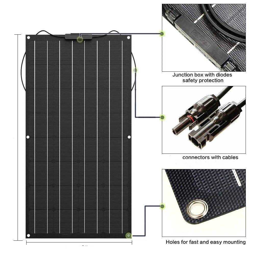 Solar Panel 200w 100w ETFE PET 100W Flexible Solar Panel For 12V Battery Charger Monocrystalline Cell - 54Grid - Renewable Energy Store