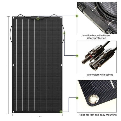 Solar Panel 200w 100w ETFE PET 100W Flexible Solar Panel For 12V Battery Charger Monocrystalline Cell - 54Grid - Renewable Energy Store